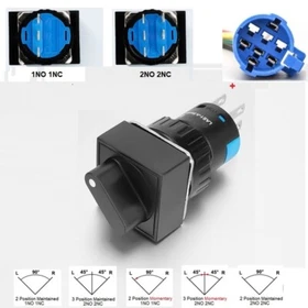 16mm 2/3Position 5A 250VAC Maintain/Return 2NO 2NC Round Plastic Selector Switch