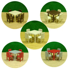 Ekstra Model 5 Sets of O Scale 1:50 a Square Table & 4 Chairs - Colors Available