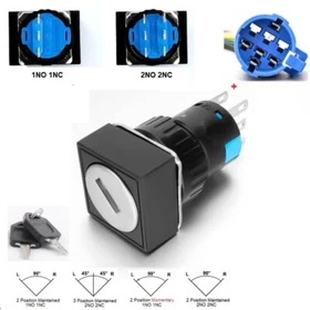 16mm 2/3Position 5A 250VAC IP67 Maintain/Return 2NO 2NC Round Plastic Key Switch