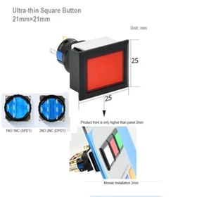 22mm SPDT/DPDT 5A 250VAC Black Square LED illuminated Plastic Push Button Switch